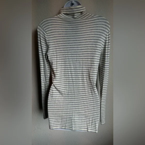NORMA KAMALI Top Medium Turtleneck Rayon/Nylon Minimalist Striped Gray White - Picture 3 of 6